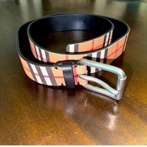 Burberry Men's Checkered Belt in Tan and Black